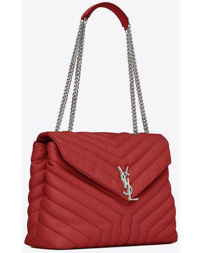 Saint Laurent Medium Loulou Monogram Chain Bag In Lipstick Red "y" Matelassé Leather