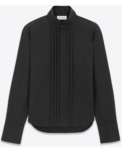 Saint Laurent Plissiertes hemd aus baumwollpopeline schwarz
