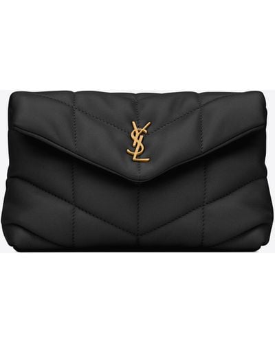Saint Laurent Puffer Small Pouch In Quilted Lambskin - Black