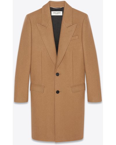 Saint Laurent Single-breasted Overcoat In Cashmere - Natural