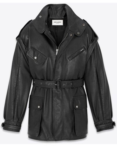 Saint Laurent Belted Coat - Black