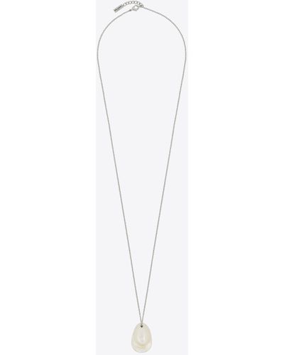 Saint Laurent Pinched Drop Long Pendant Necklace In Metal - White