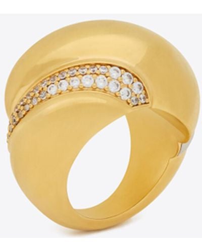 Saint Laurent Crystal Whirlwind Ring In Metal - White