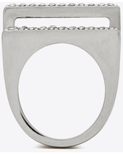 Saint Laurent Striped Rhinestone Ring In Metal - Multicolour