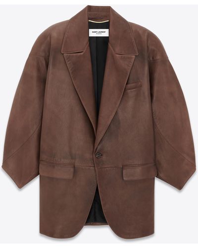 Saint Laurent Single-breasted Leather Blazer - Brown