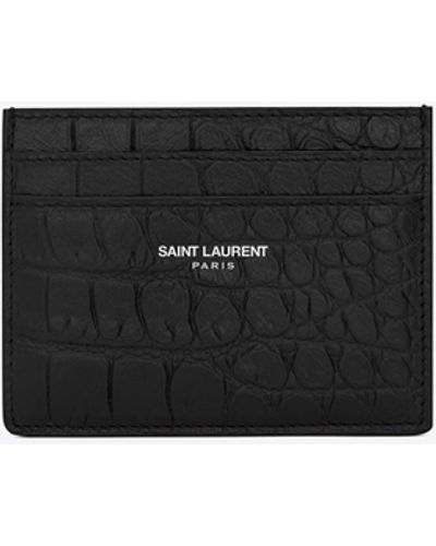 Saint Laurent Black Leather Crocodile Embossed Card Holder
