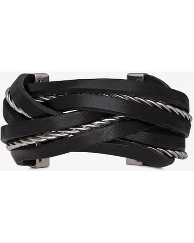 Saint Laurent Geflochtenes armband mit kette aus leder und metall - Schwarz