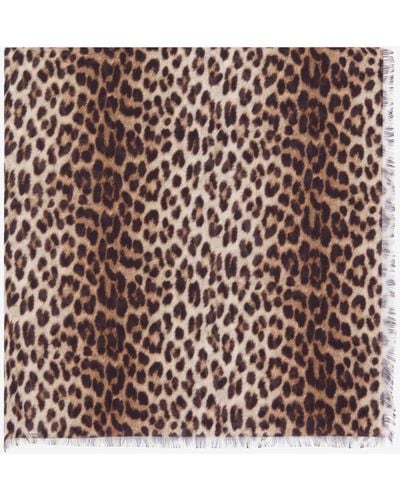 Saint Laurent Leopard Print Scarf - Brown