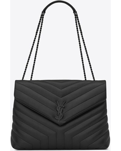Saint Laurent Loulou Medium Chain Bag In Quilted "y" Leather - Black