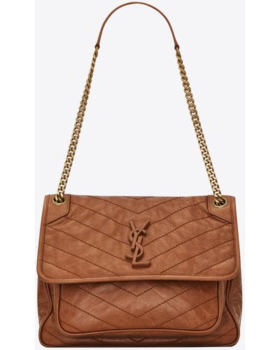 Saint Laurent Niki Medium Chain Bag In Crinkled Vintage Leather - Brown