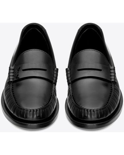 Saint Laurent Le Loafer Penny Slippers In Smooth Leather - Black