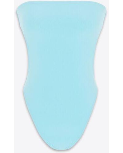 Saint Laurent Glänzender, trägerloer badeanzug mit cut-out blau