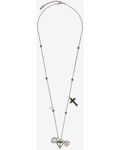 Saint Laurent Long Multi-charm Necklace In Metal, Onyx And Mother Of Pearl - Metallic