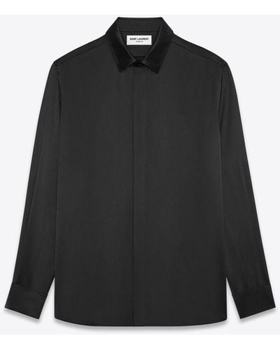 Saint Laurent Hemd mit yves-kragen aus seidensatin schwarz