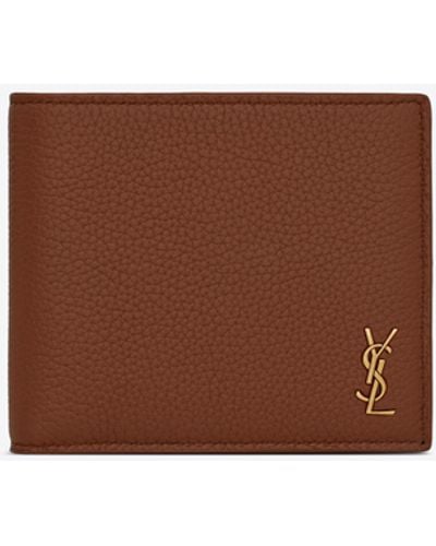 Saint Laurent Tiny Cassandre East/west Wallet With Coin Purse In Grained Leather - Brown