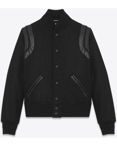 Saint Laurent Teddy 2bandes Varsity Jacket - Black