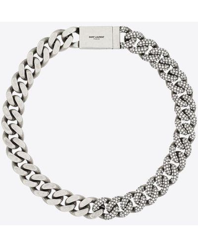 Saint Laurent Rhinestone Thick Curb Chain Necklace - Metallic