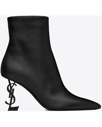 Saint Laurent Opyum Booties In Leather With Black Heel