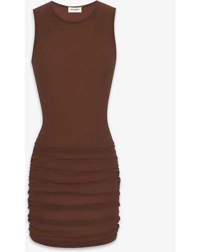 Saint Laurent Robe Débardeur En Tulle Ambre - Brown