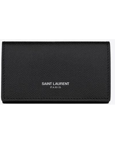 Saint Laurent Paris, schmales schlüsseletui aus leder mit grain-de-poudre-prägung schwarz - Weiß