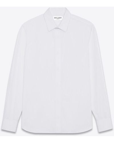 Saint Laurent Hemd mit yves-kragen aus baumwollpopeline im slim-fit weiß