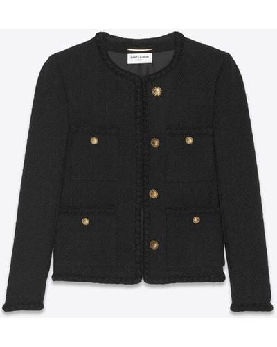 Saint Laurent Kurze jacke aus tweed mit rauten-prägung schwarz