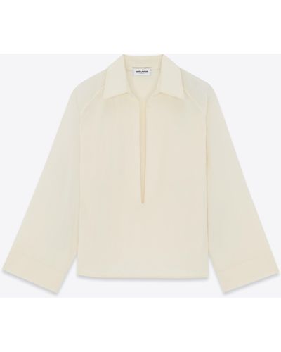 Saint Laurent Vareuse Shirt In Cotton And Linen - White