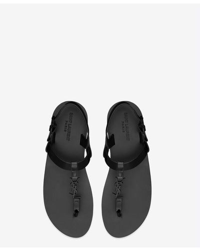 Saint Laurent Cassandre sandalen aus glasiertem leder schwarz