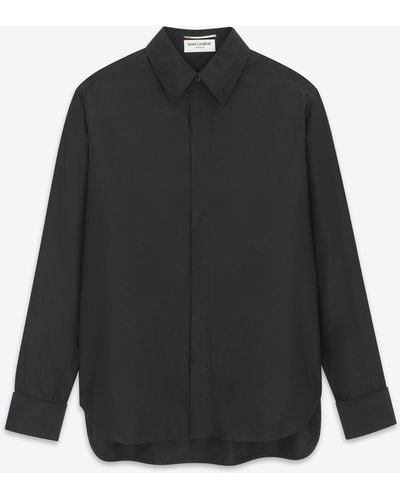 Saint Laurent Boyfriend Shirt In Cotton And Silk Taffeta - Black