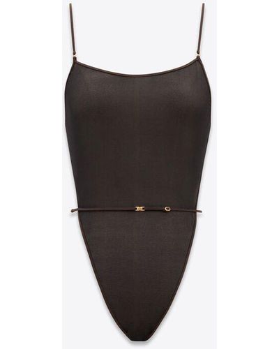 Saint Laurent Backless Bodysuit In Stretch Silk Georgette - Black