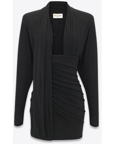 Saint Laurent Draped Wool-jersey Mini Dress - Black
