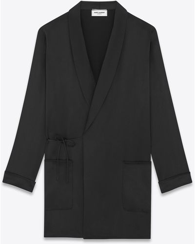 Saint Laurent Belted Jacket In Silk Satin - Black