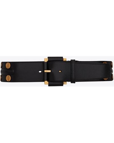 Saint Laurent Corset Belt With Semi-covered Buckle In Shiny Leather - Black