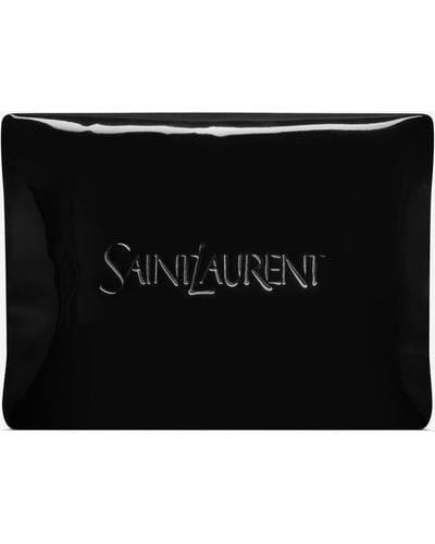 Saint Laurent Large Puffy Pouch In Patent Canvas - Black