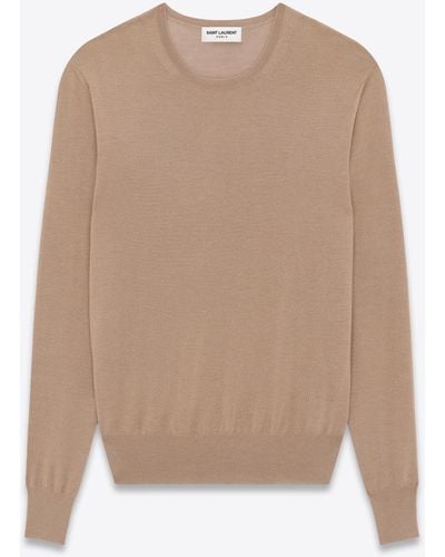 Saint Laurent Crew-neck Fine-knit Sweater - Natural