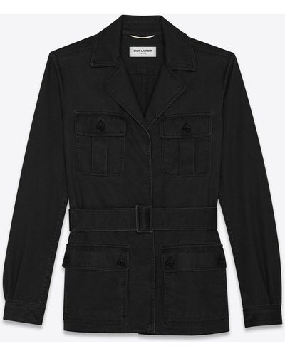 Saint Laurent Saharienne Jacket In Cotton Gabardine - Black