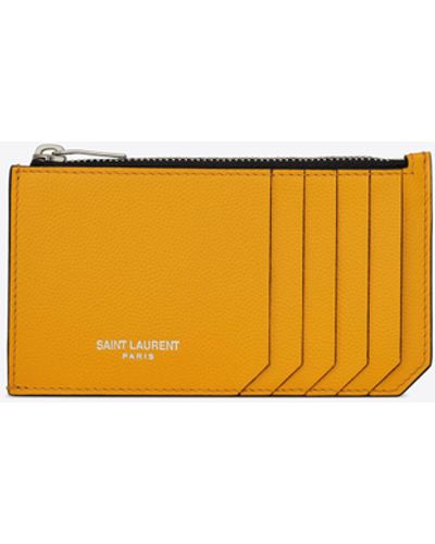 Saint Laurent Fragments Zipped Credit Card Case In Grain De Poudre Embossed Leather - Multicolor