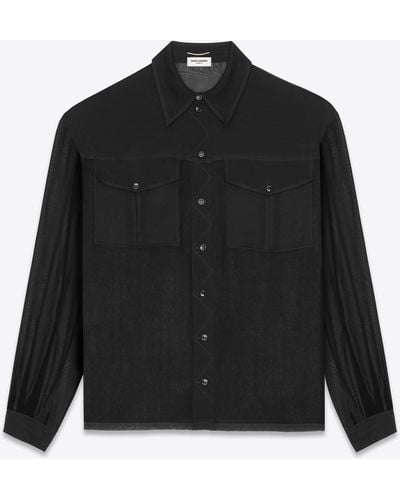 Saint Laurent Shirt In Silk Crepe Muslin - Black
