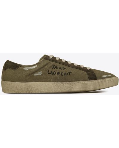 Saint Laurent Court Classic Sl/06 Sneakers In Embroidered Destroyed Canvas - Green