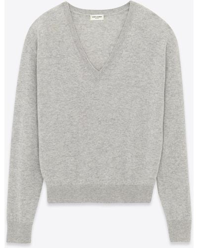 Saint Laurent V-neck Weater - White