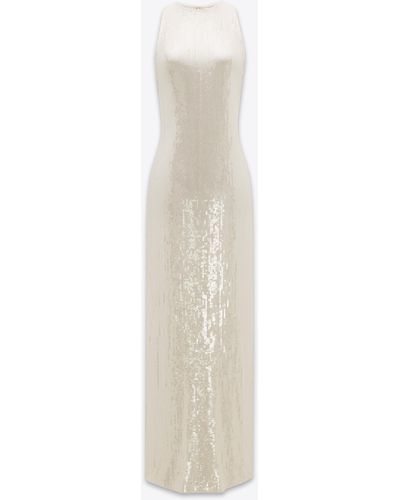 Saint Laurent Long Sequin Dress In Jersey - White