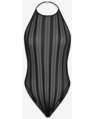 Saint Laurent Backless Bodysuit In Striped Knit - Black