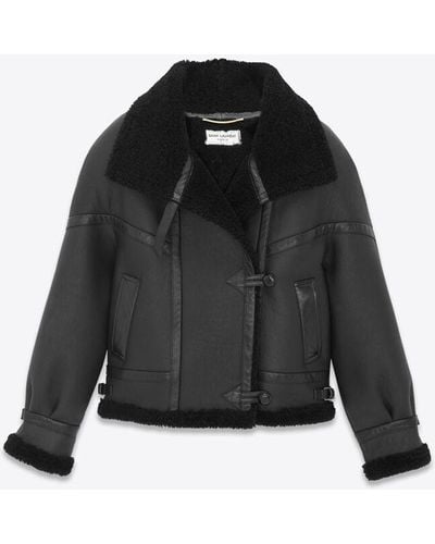 Saint Laurent Lederjacke mit Shearling - Schwarz