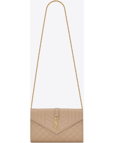 Saint Laurent Cassandre Chain Wallet In Quilted Leather - White