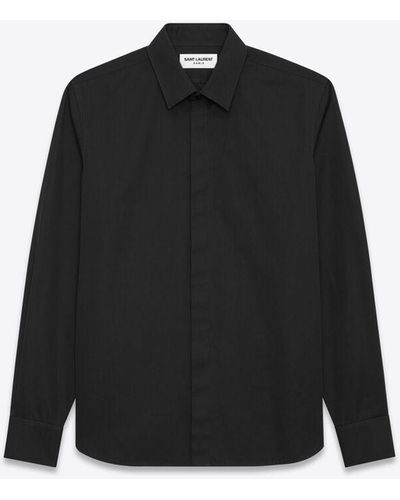 Saint Laurent Hemd mit yves-kragen aus baumwollpopeline im slim-fit schwarz
