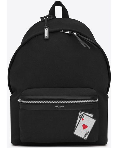 Saint Laurent Sl Playing Cards City Backpack In Canvas - Black