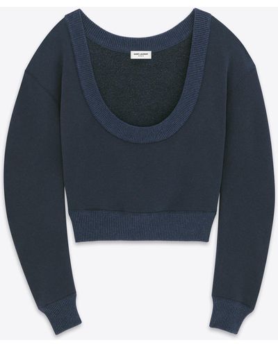 Saint Laurent Scoop-neck Cropped Sweatshirt - Blue
