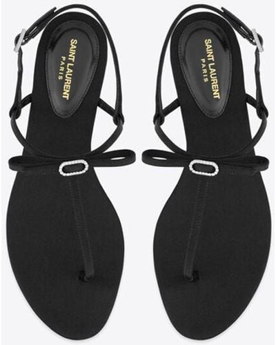 Saint Laurent Jackie flache sandalen aus satin-crêpe schwarz