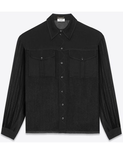 Saint Laurent Shirt In Silk Crepe Muslin - Black