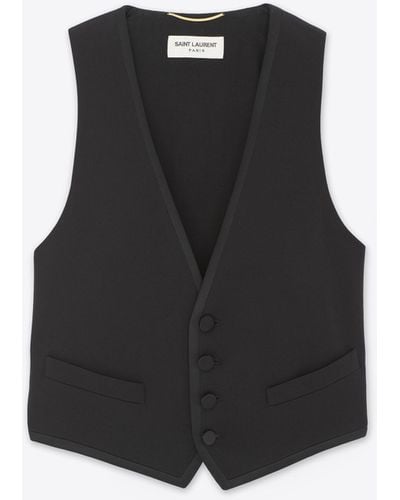 Saint Laurent Short Tuxedo Vest In Grain De Poudre - Black